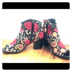 Embroidered ankle booties with peekaboo toe
